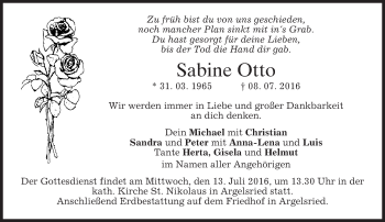 Traueranzeige von Sabine Otto von merkurtz