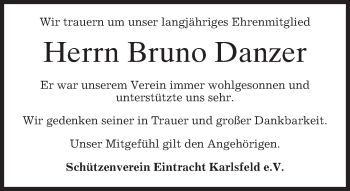 Traueranzeige von Bruno Danzer von merkurtz