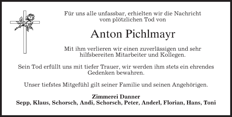  Traueranzeige für Anton Pichlmayr vom 02.07.2016 aus merkurtz
