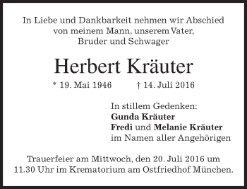 Traueranzeige von Herbert Kräuter von merkurtz