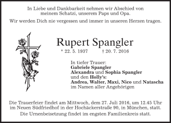 Traueranzeige von Rupert Spangler von merkurtz