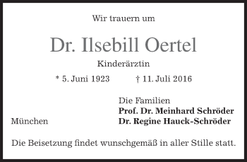 Traueranzeige von Ilsebill Oertel von merkurtz