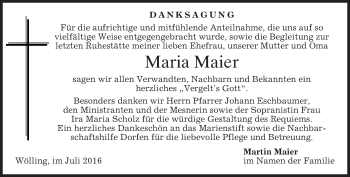 Traueranzeige von Maria Maier von merkurtz