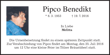 Traueranzeige von Pipco Benedikt von merkurtz