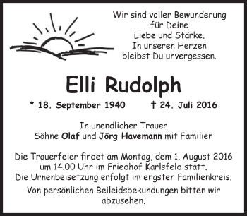 Traueranzeige von Elli Rudolph von merkurtz