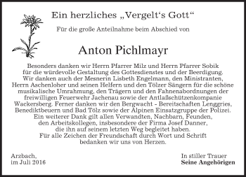 Traueranzeige von Anton Pichlmayr von merkurtz