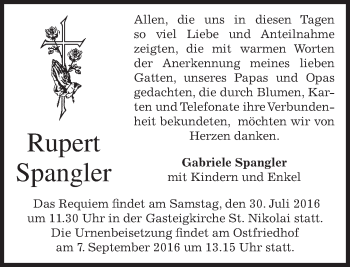 Traueranzeige von Rupert Spangler von merkurtz