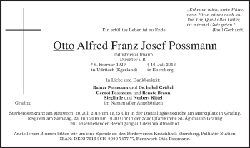 Traueranzeige von Otto Alfred Franz Josef Possmann von merkurtz