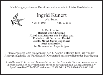 Traueranzeige von Ingrid Kunert von merkurtz