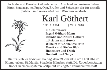 Traueranzeige von Karl Göthert von merkurtz