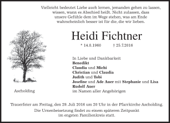 Traueranzeige von Heidi Fichtner von merkurtz