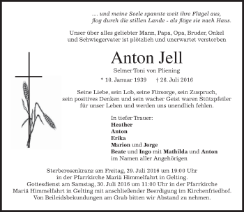 Traueranzeige von Anton Jell von merkurtz