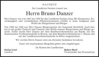 Traueranzeige von Bruno Danzer von merkurtz