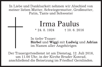Traueranzeige von Irma Paulus von merkurtz