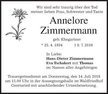 Traueranzeige von Annelore Zimmermann von merkurtz