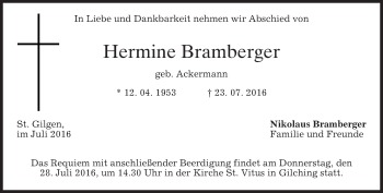 Traueranzeige von Hermine Bramberger von merkurtz