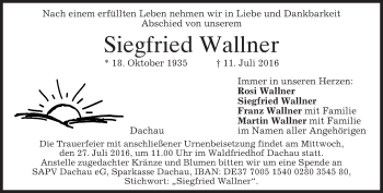 Traueranzeige von Siegfried Wallner von merkurtz