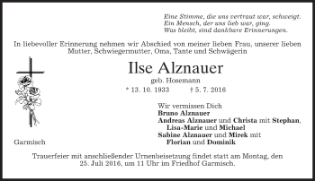 Traueranzeige von Ilse Alznauer von merkurtz