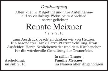 Traueranzeige von Renate Meixner von merkurtz