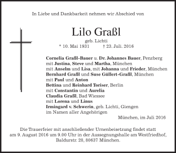 Traueranzeige von Lilo Graßl von merkurtz