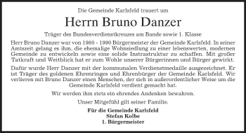 Traueranzeige von Bruno Danzer von merkurtz