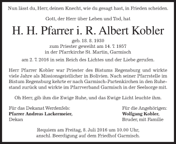Traueranzeige von Albert Kobler von merkurtz