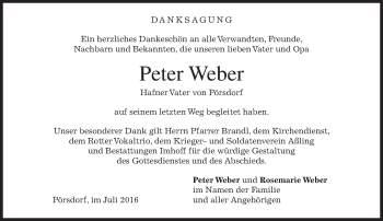 Traueranzeige von Peter Weber