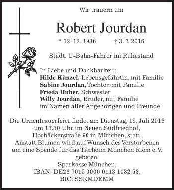 Traueranzeige von Robert Jourdan von merkurtz