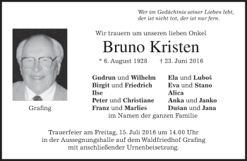 Traueranzeige von Bruno Kristen