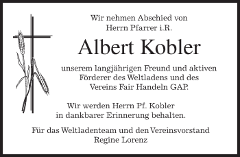Traueranzeige von Albert Kobler von merkurtz