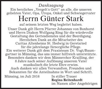 Traueranzeige von Günter Stark von merkurtz