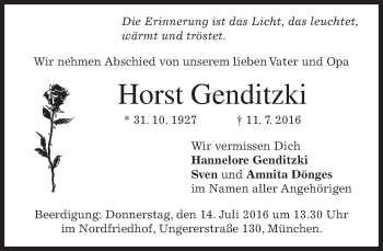 Traueranzeige von Horst Genditzki von merkurtz