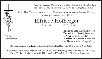 Traueranzeige von Elfriede Hofberger von merkurtz