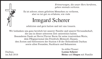 Traueranzeige von Irmgard Scherer von merkurtz