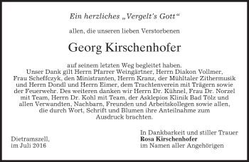 Traueranzeige von Georg Kirschenhofer von merkurtz