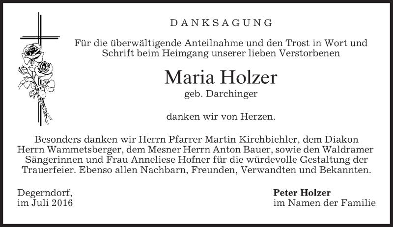  Traueranzeige für Maria Holzer vom 23.07.2016 aus merkurtz