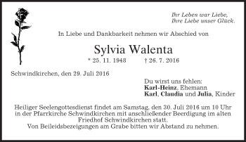 Traueranzeige von Sylvia Walenta von merkurtz