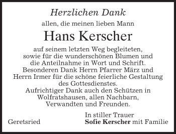 Traueranzeige von Hans Kerscher von merkurtz