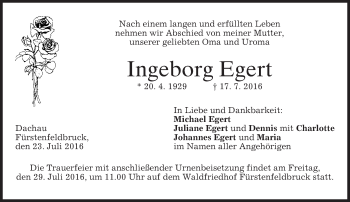 Traueranzeige von Ingeborg Egert von merkurtz