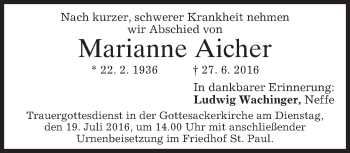 Traueranzeige von Marianne Aicher von merkurtz