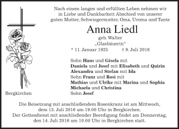 Traueranzeige von Anna Liedl von merkurtz