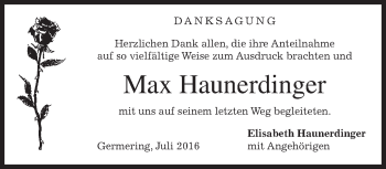 Traueranzeige von Max Haunerdinger von merkurtz