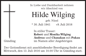 Traueranzeige von Hilde Wilging von merkurtz