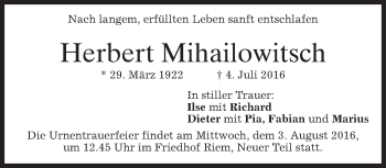 Traueranzeige von Herbert Mihailowitsch von merkurtz