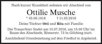 Traueranzeige von Ottilie Musche von merkurtz
