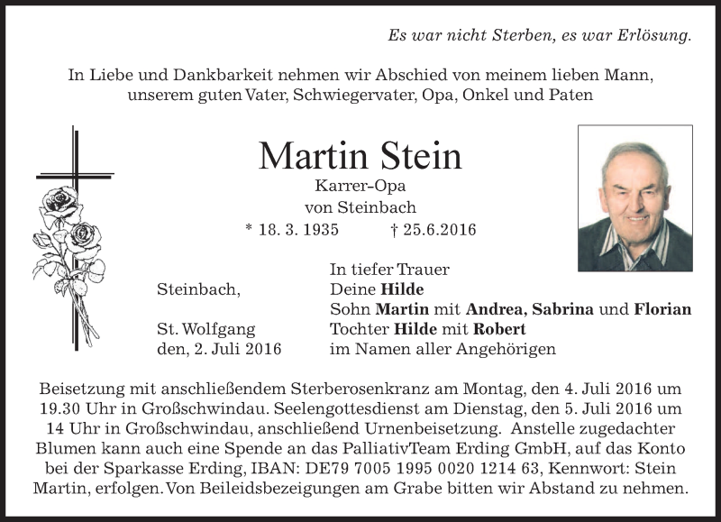  Traueranzeige für Martin Stein vom 02.07.2016 aus merkurtz