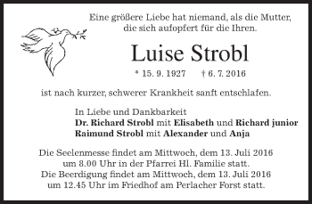Traueranzeige von Luise Strobl von merkurtz