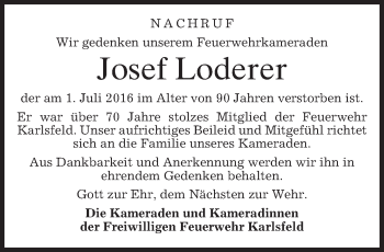 Traueranzeige von Josef Loderer von merkurtz