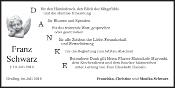 Traueranzeige von Franz Schwarz von merkurtz