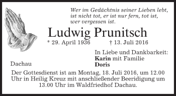 Traueranzeige von Ludwig Prunitsch von merkurtz
